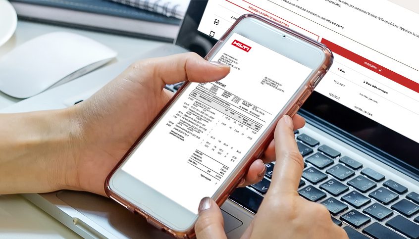 consultation d'une facture Hilti sur un smartphone