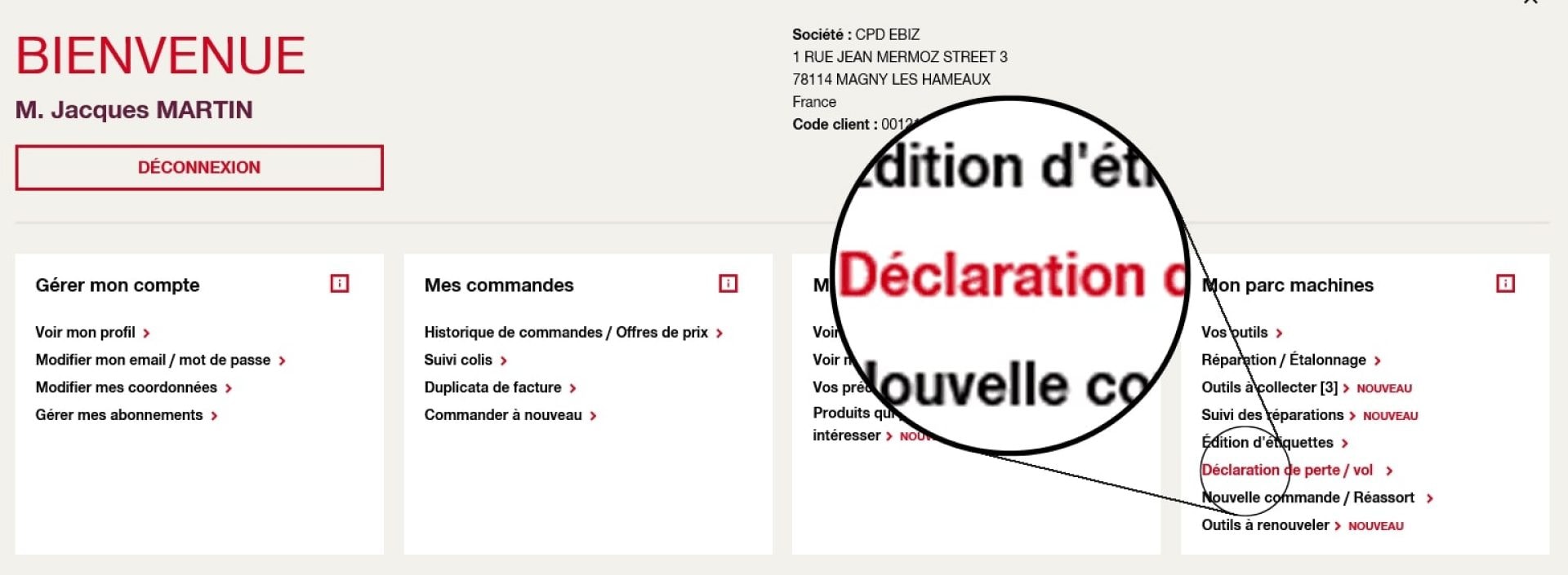 déclarer la perte ou le vol d'un outil
