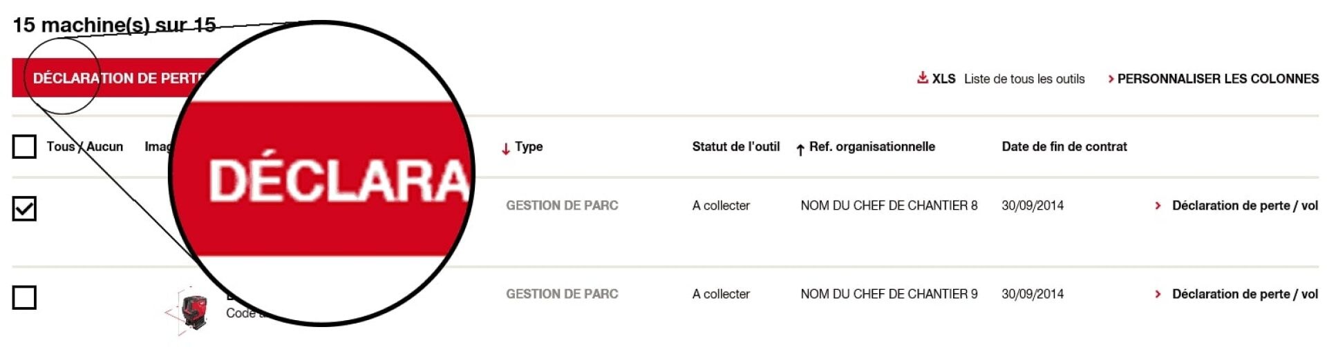 Déclarer le vol ou la perte d'un outil