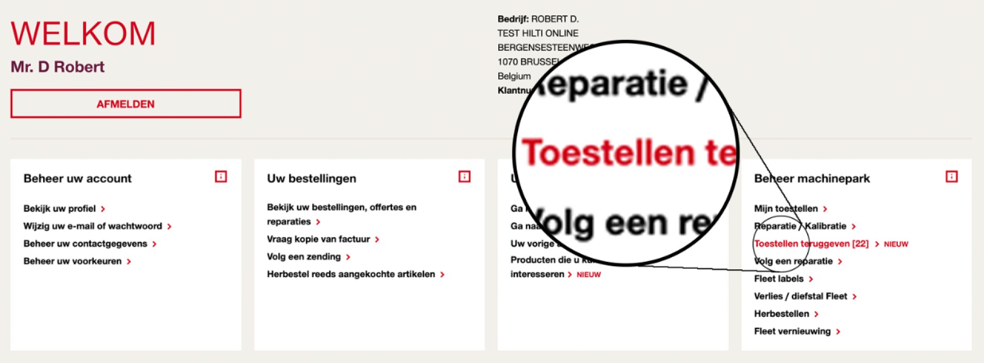 De ophaling van een machine aanvragen