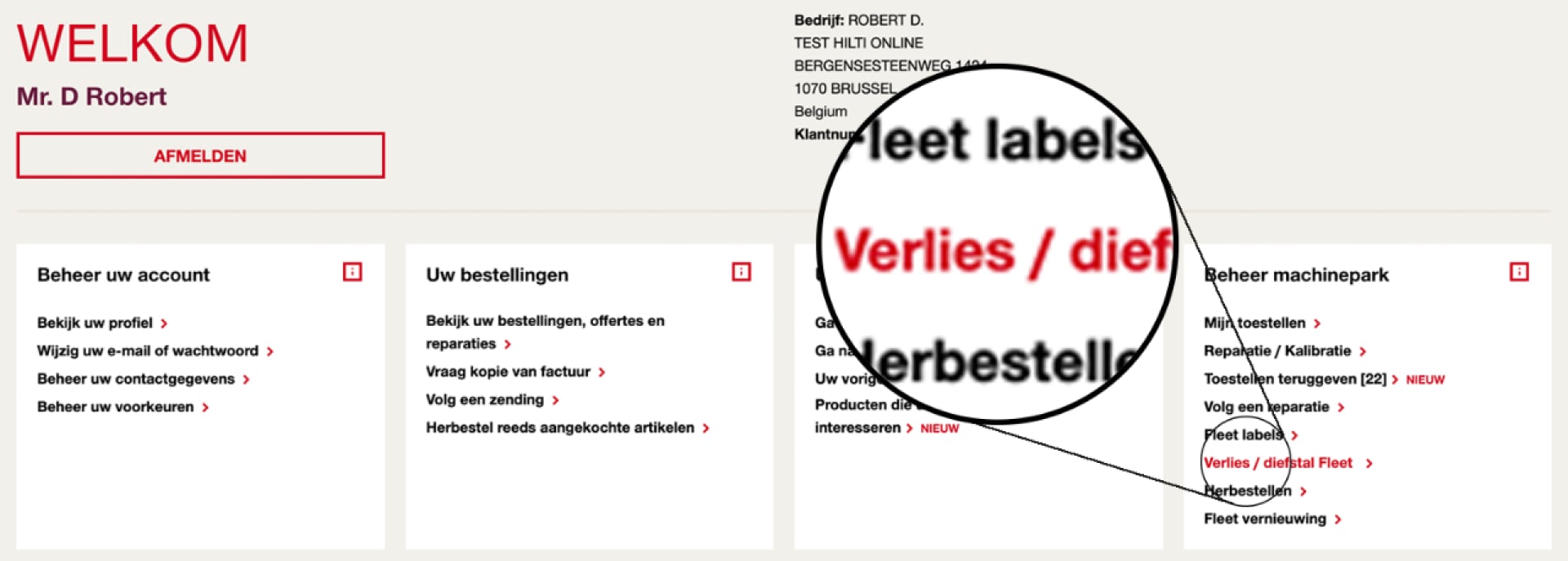 de diefstal of het verlies van een machine aangeven