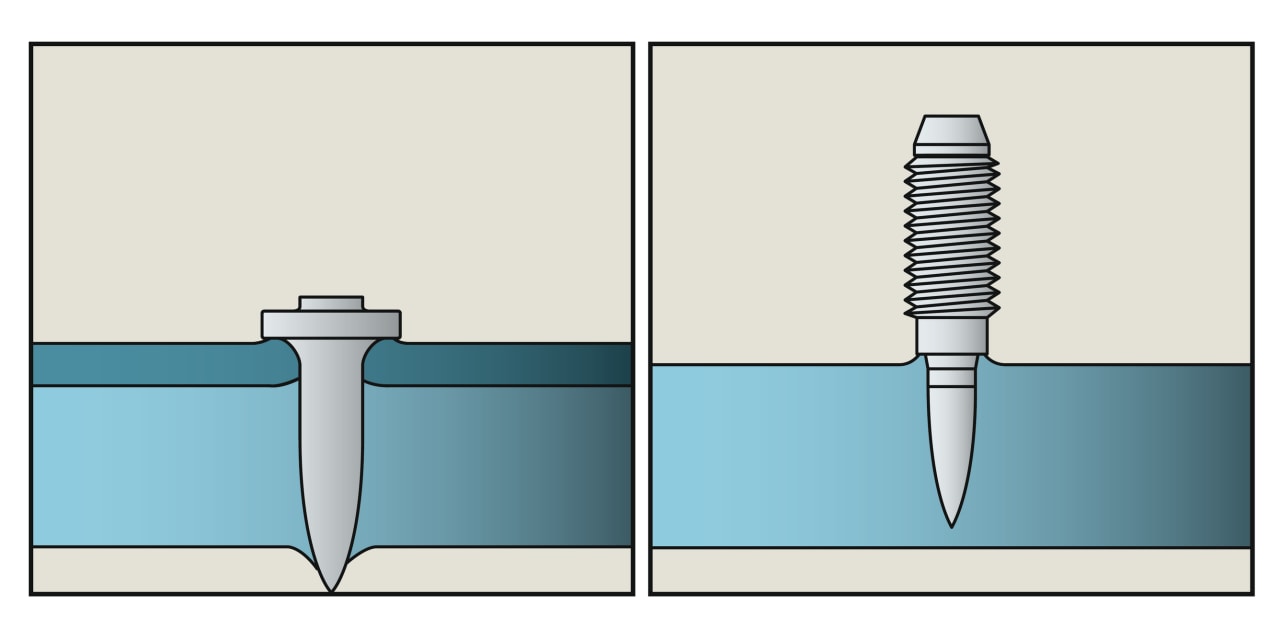 Diagram van een dwarsdoorsnede van staal met bevestiging met een scherpe punt