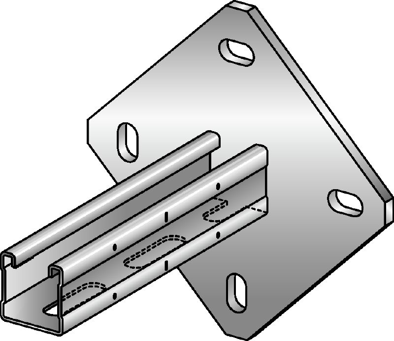 MQK-41/4-F Thermisch verzinkte (HDG) console met een 41 mm hoog, enkel MQ-veerprofiel met een vierkante grondplaat voor meer stijfheid