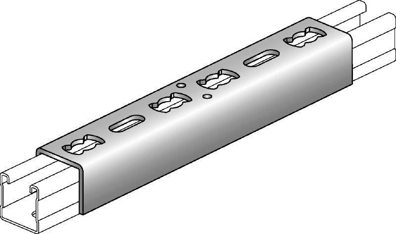 MQV kanaalstrop Verzinkte railverbinder die als een verlengstuk in lengterichting voor MQ-veerprofielen wordt gebruikt