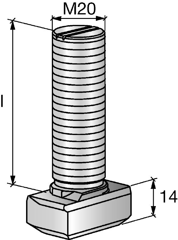 HBC-C-N T-bout met inkeping T-bouten met inkeping voor trek- en loodrechte parallelle afschuifbelasting (3D-belasting)