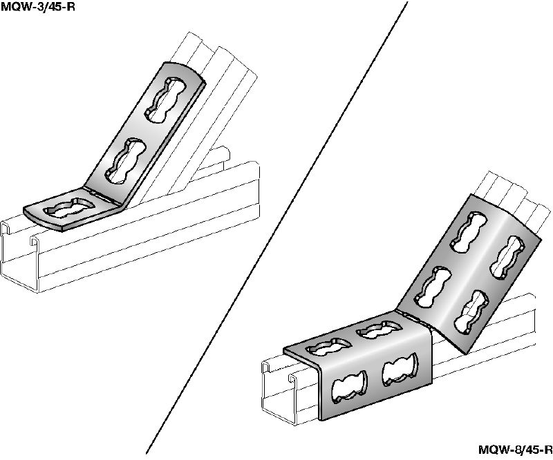 MQW 45°/135°-R Équerre à 45 ou 135 degrés en acier inoxydable (A4) pour le raccordement de plusieurs rails entretoises MQ