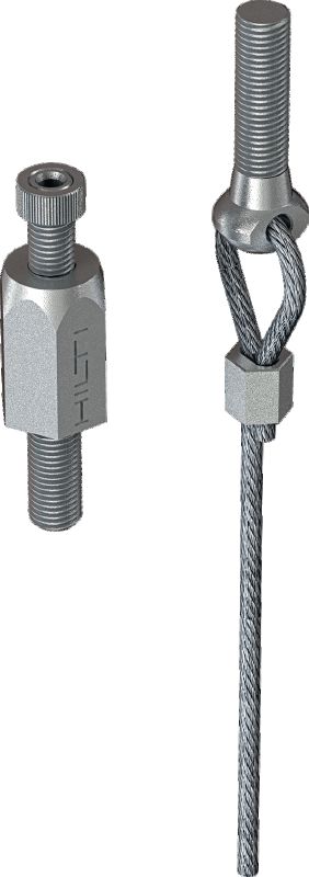 Kit MW-EB CL Railvergrendeling met kabel, oogbouteinde Kabel met voorgemonteerde draadoogbouten en verstelbare railvergrendeling voor ophangen van schoortrapeze aan beton en staal