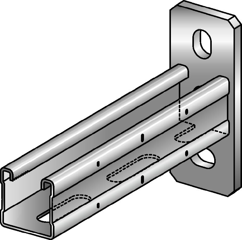 MQK-41-F console Thermisch verzinkte (HDG) console met een 41 mm hoog, enkel MQ-veerprofiel voor middelzware toepassingen