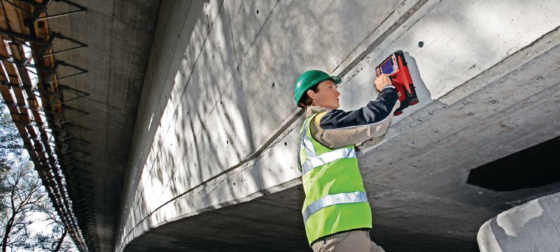 PS 1000 X-Scan betonscanner Scan efficiënt grote gebieden en vind metalen en niet-metalen objecten en PT-kabels in meerdere lagen beton. Toepassingen 1