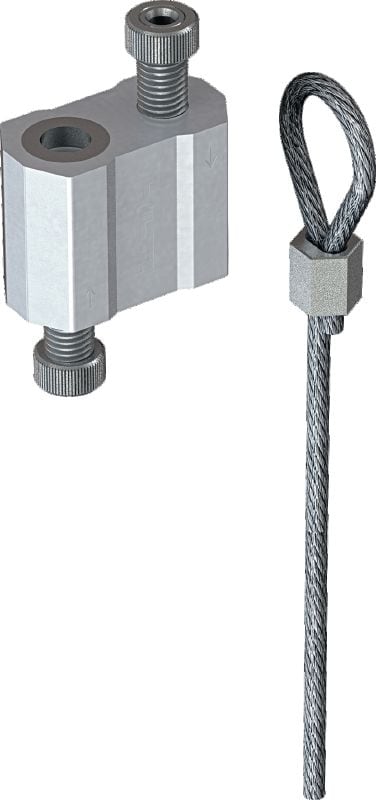 Kit MW-LP L kabelvergrendeling met kabel, luseinde Kabel met eindlus en verstelbare railvergrendeling voor het ophangen van armaturen aan gepaste bouwelementen