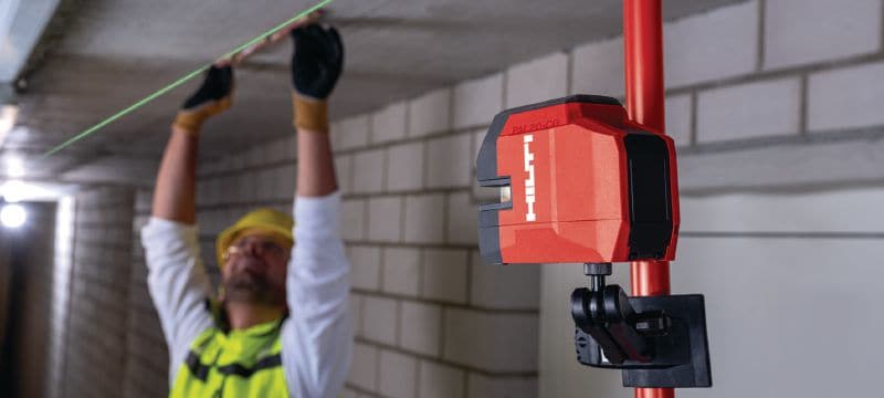 PM 20-CGE zeer nauwkeurige lood- en lijnlaser Uiterst nauwkeurige multilijnlaser met groene straal, met 2 lijnen en 5 punten voor sanitair, nivelleren, uitlijnen en vierkant maken Toepassingen 1