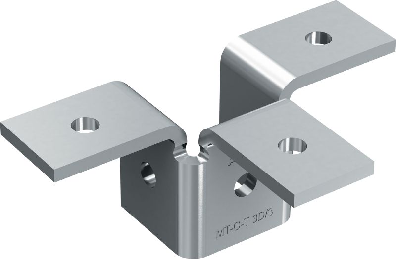 MT-C-T 3D/3 Vleugelfitting Drievoudige vleugelfitting voor het verbinden van vier schoorkanalen in een 3D-structuur