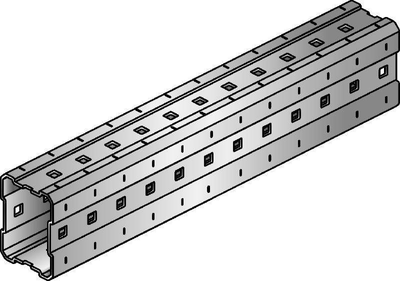 Rail lourd de montage MI Rails lourds de montage galvanisés à chaud (GAC), destinés à la construction de supports MEP ajustables pour charges lourdes et de structures 3D modulaires