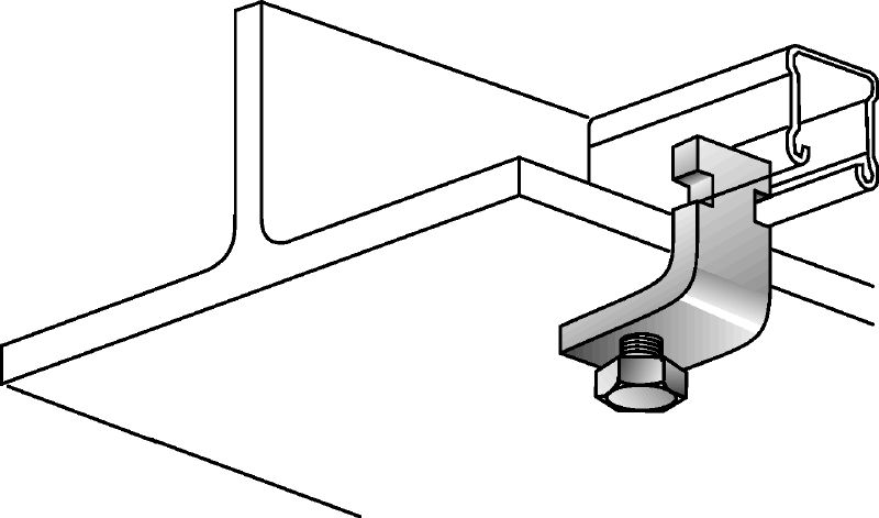 Clip-étau MQT-C-R Clip-étau en acier inoxydable (A4) pour le raccordement des rails entretoises MQ directement aux poutres en acier