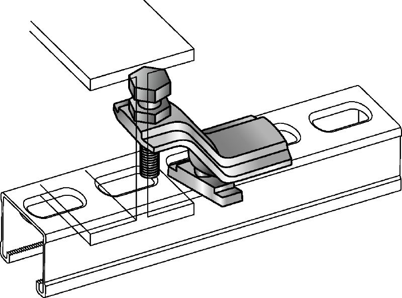 MM-T-16-36 Clip-étau galvanisé pour le raccordement des rails entretoise MM directement aux poutres en acier