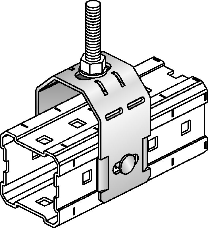 MIC-TRC verbinder Thermisch verzinkte verbinder om (M16) draadstangen aan MQ-draagbalken te bevestigen Toepassingen 1