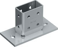 Platine pour charges 3D MT-B-O2B Connecteur de base pour l'ancrage de structures de rails de supportage sous des charges 3D dans le béton ou l'acier