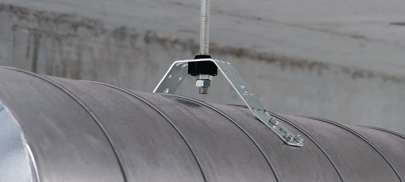 MVA-S ventilatieondersteuning Verzinkte bevestigingen voor ventilatiekanalen voor het bevestigen van ronde ventilatiekanalen met geluidsisolatie Toepassingen 1