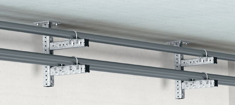 MIC-UB verbinder Thermisch verzinkte verbinder om u-bouten met een grotere instelbaarheid aan MI-draagbalken te bevestigen Toepassingen 1