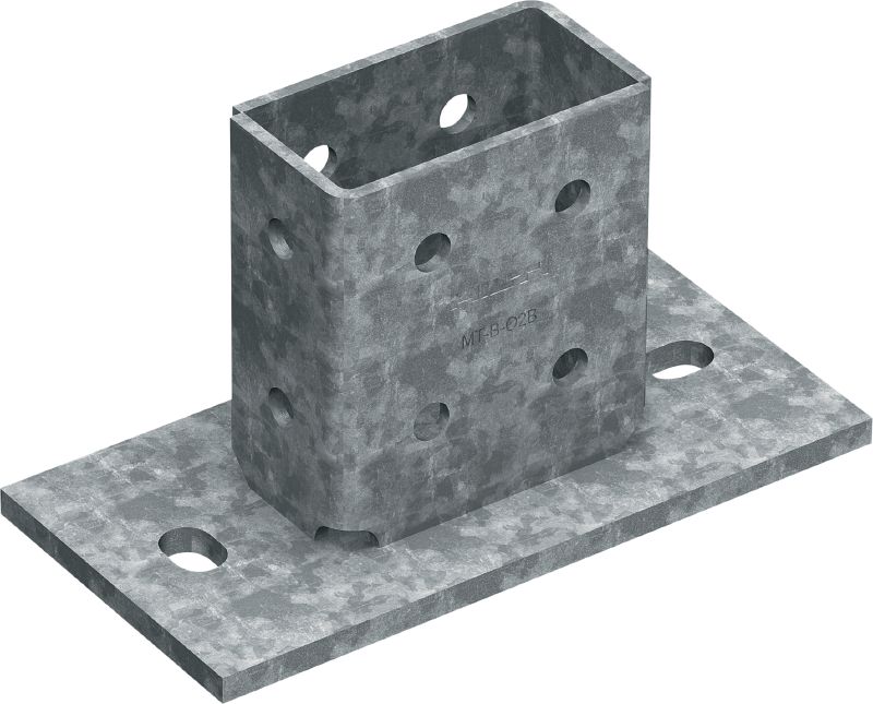 MT-B-O2B OC 3D-spanning basisplaat Basisverbinder voor het verankeren van schoorkanaalstructuren onder 3D-spanning op beton en staal, voor buitengebruik met geringe vervuiling