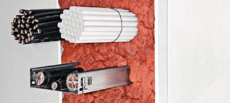 Flexibel brandwerend schuim CFS-F FX Eenvoudig te installeren flexibel brandwerend schuim voor het creëren van een vuur- en rookbarrière rondom kabel- en gemengde doorvoeringen Toepassingen 1