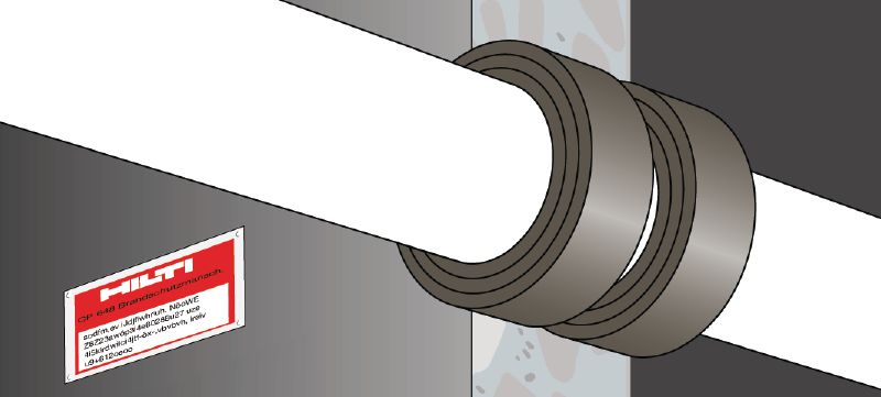 Bandes coupe-feu permanentes CP 648-E Bande coupe-feu intumescente et flexible pour favoriser la création d'une barrière anti-feu et anti-fumée autour des passages de tuyauteries combustibles Applications 1