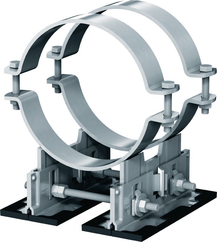 Sabot de tubage MP-PS 4-2 Sabots de tubage quadruples réglables avec revêtement extérieur pour fixer des tuyaux de 217 à 610 mm (8 à 24) de diamètre sur divers matériaux supports dans des environnements modérément corrosifs