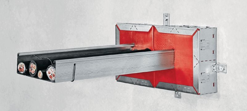 CFS-RCC Rechthoekige brandwerende kabelkraag Oplossing voor de renovatie van afgedichte kabels, goten en gemengde doorvoeringen, zonder bestaande, oude brandwering te verwijderen Toepassingen 1