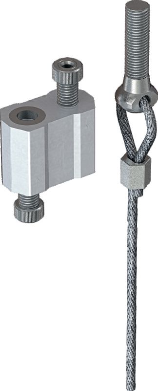 Kit MW-EB L kabelvergrendeling met kabel, oogbouteinde Kabel met voorgemonteerde draadoogbouten en verstelbare railvergrendeling voor ophangen van armaturen aan beton en staal