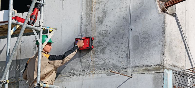 PS 1000 X-Scan betonscanner Scan efficiënt grote gebieden en vind metalen en niet-metalen objecten en PT-kabels in meerdere lagen beton. Toepassingen 1