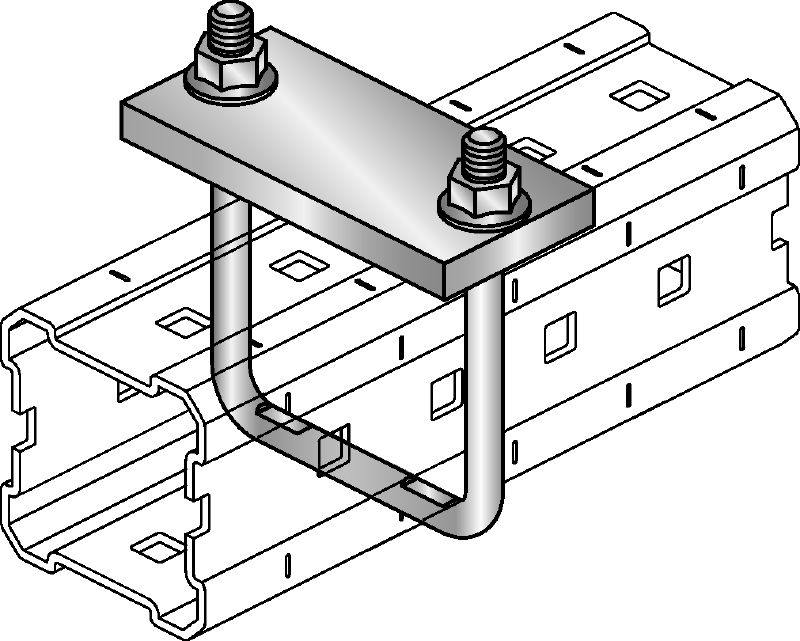 Accessoire de suspension pour tuyaux MIC-SPH Accessoire galvanisé à chaud (GAC) fixé sur les rails MI pour soutenir les tuyaux suspendus